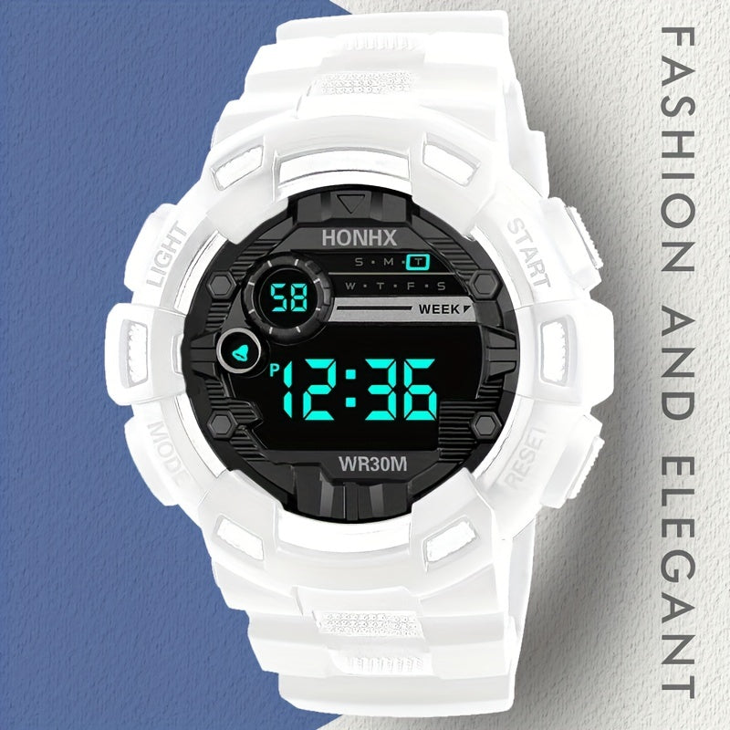 Teen Casual LED Digital Watch Silicone Band Multifunctional Electronic Gift