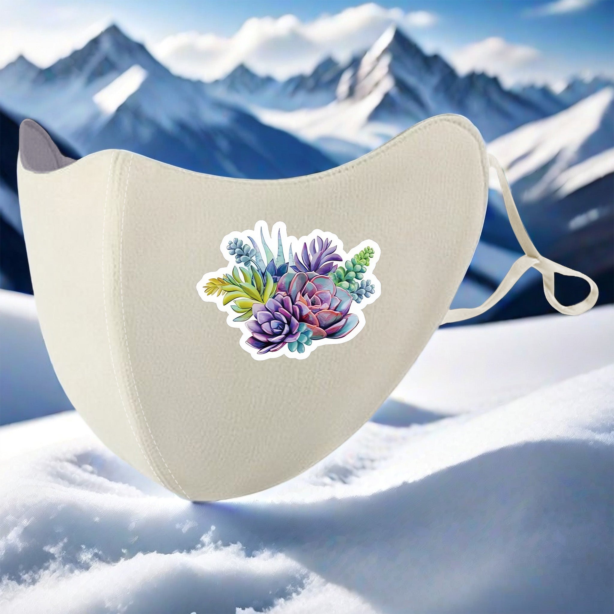 3D Printed Succulent Pattern Warm Fleece Mask Polyester Knit Fabric