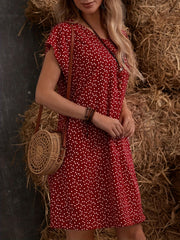 Confetti Heart Print Dress V Neck Short Sleeve Dress Spring Summer
