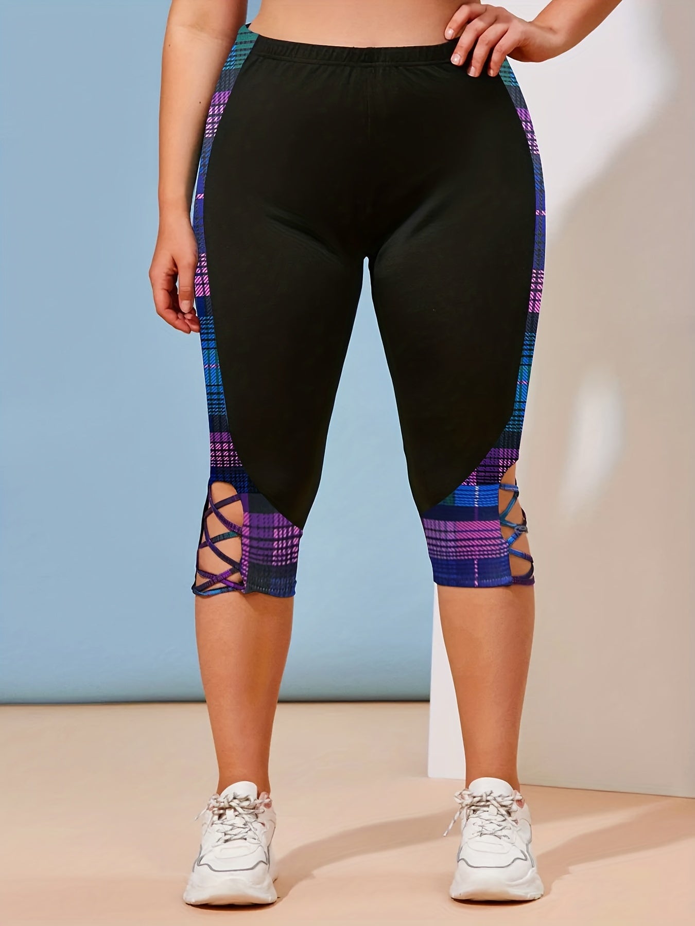 Plaid Cropped Leggings High Waist Casual Leggings Women's Clothing