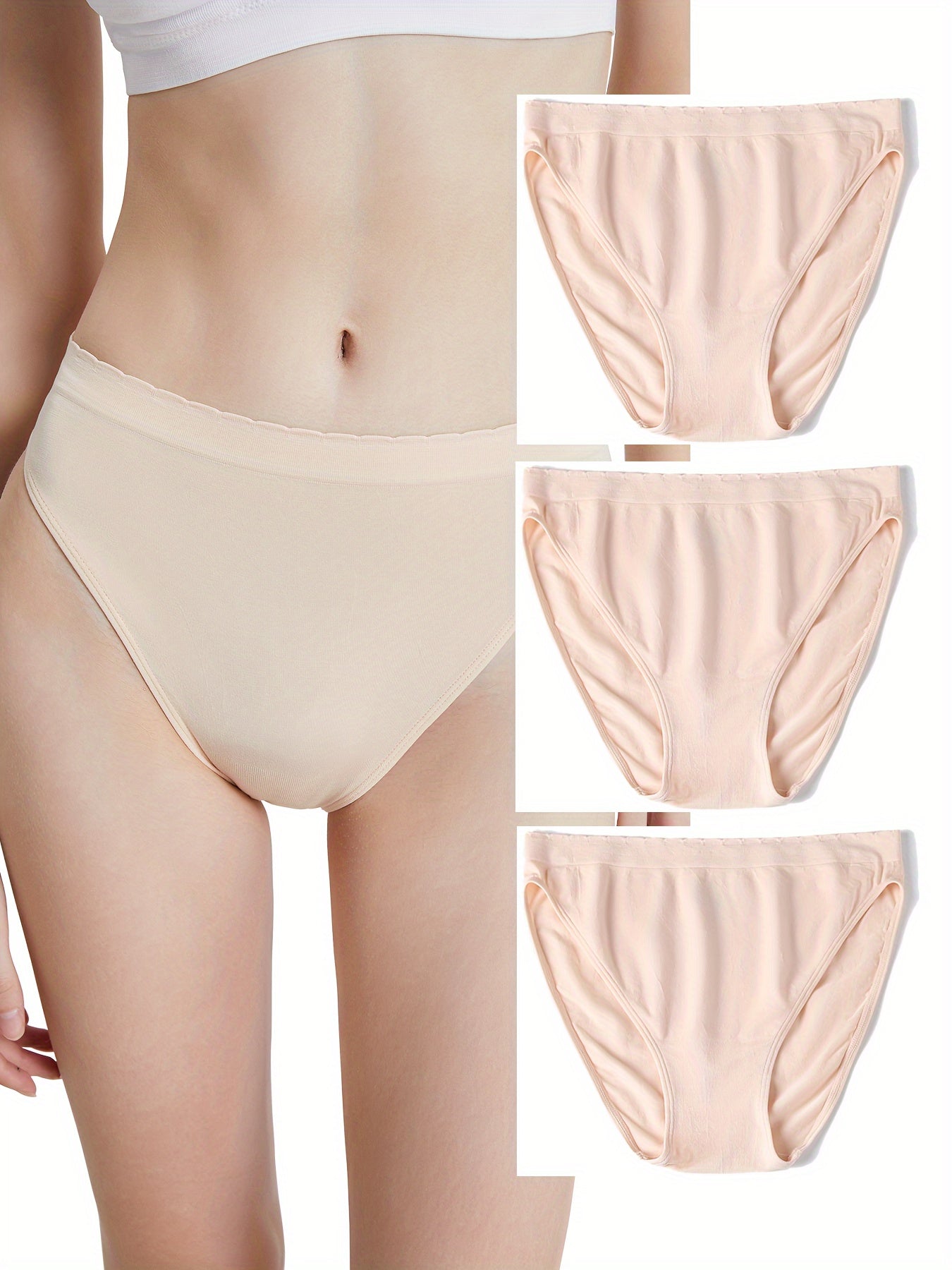 3pcs Solid Briefs Comfy & Breathable Panties Women's Lingerie