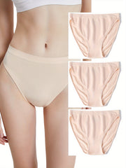3pcs Solid Briefs Comfy & Breathable Panties Women's Lingerie