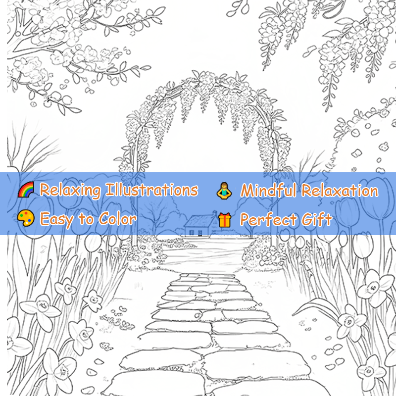 Deluxe Adult Coloring Book, 22 Pages, 20x20cm, Soothing Scenery, Birthday Gift
