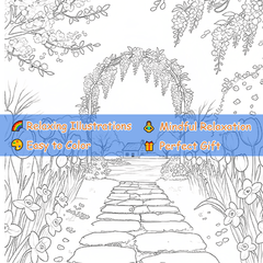 Deluxe Adult Coloring Book, 22 Pages, 20x20cm, Soothing Scenery, Birthday Gift