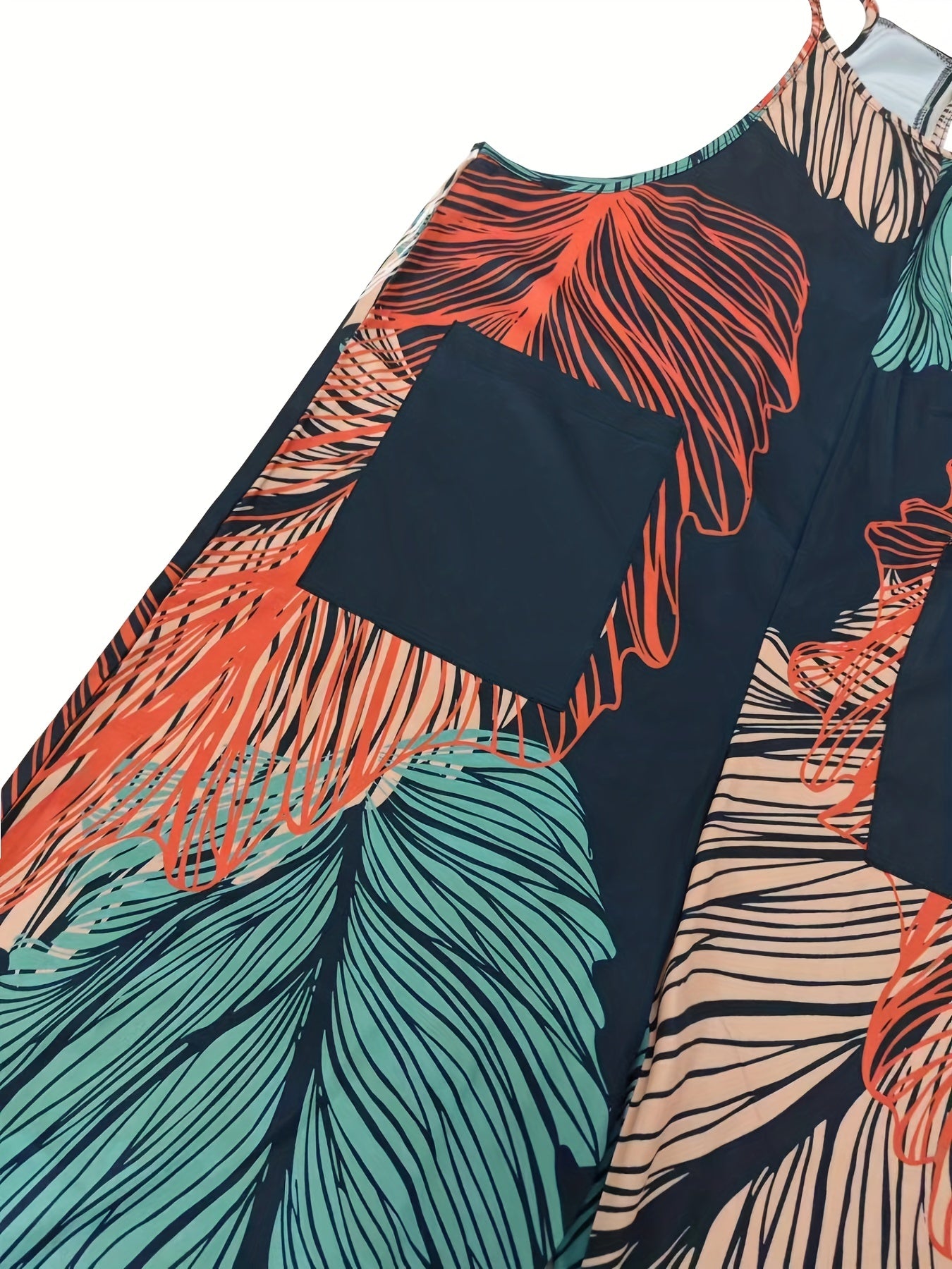 Leaf Print Wide Leg Jumpsuit with Pockets