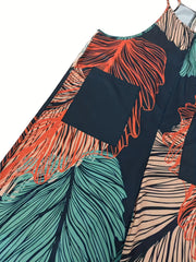 Leaf Print Wide Leg Jumpsuit with Pockets