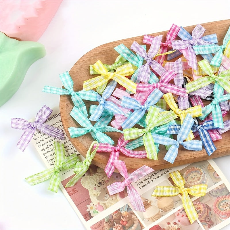 100pcs Colorful Plaid Small Bows DIY Hairpin Headgear Accessories