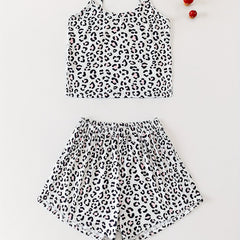 Leopard Print Pajama Set Crew Neck Cami Top & Shorts
