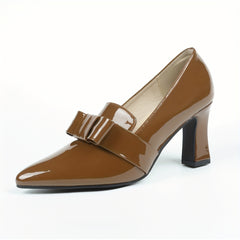 Women's Patent Leather Mary Jane Slip On Block Heel Shoes