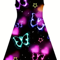 Girls Neon Butterfly Princess Dress 3D Print Sleeveless