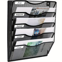 Wall Mounted File Holder with 5 Pockets, Name Tag Label Included
