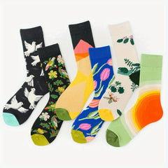 6 Pairs Floral Print Socks Mid Tube Women's Stockings