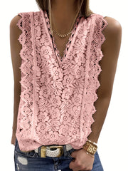 Summer Lace Tank Top V Neck Sleeveless