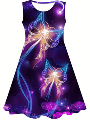 Girls Princess Dress Glowing Butterfly Print Sleeveless Casual Summer Clothing
