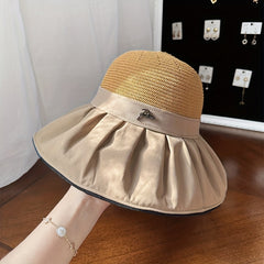 Pleated Stitching Bucket Hat Wide Brim Crochet Sun Hat Lightweight UV Protection