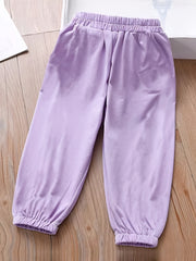 Girls' Heart Embroidery Jogger Pants with Pockets