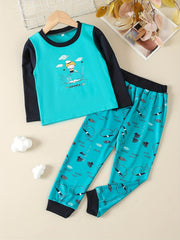 Boys' Cartoon Whales Raglan Shirt & Pants Set