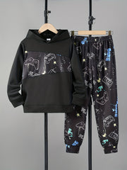 Boy's Gamepad Graffiti Hoodie & Sweatpants Set