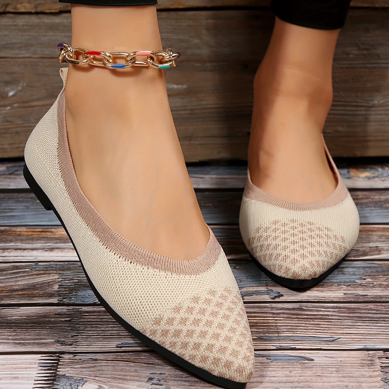 Women's Breathable Knit Flat Shoes Casual Pointed Toe Shoes