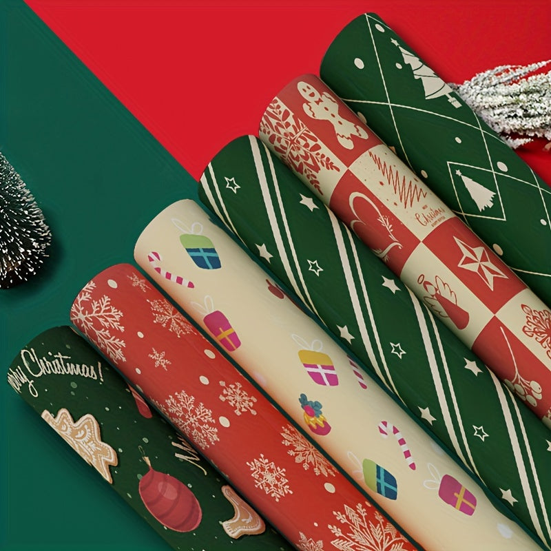 5pcs Christmas Gift Wrapping Paper, Santa Reindeer Snowman Pattern