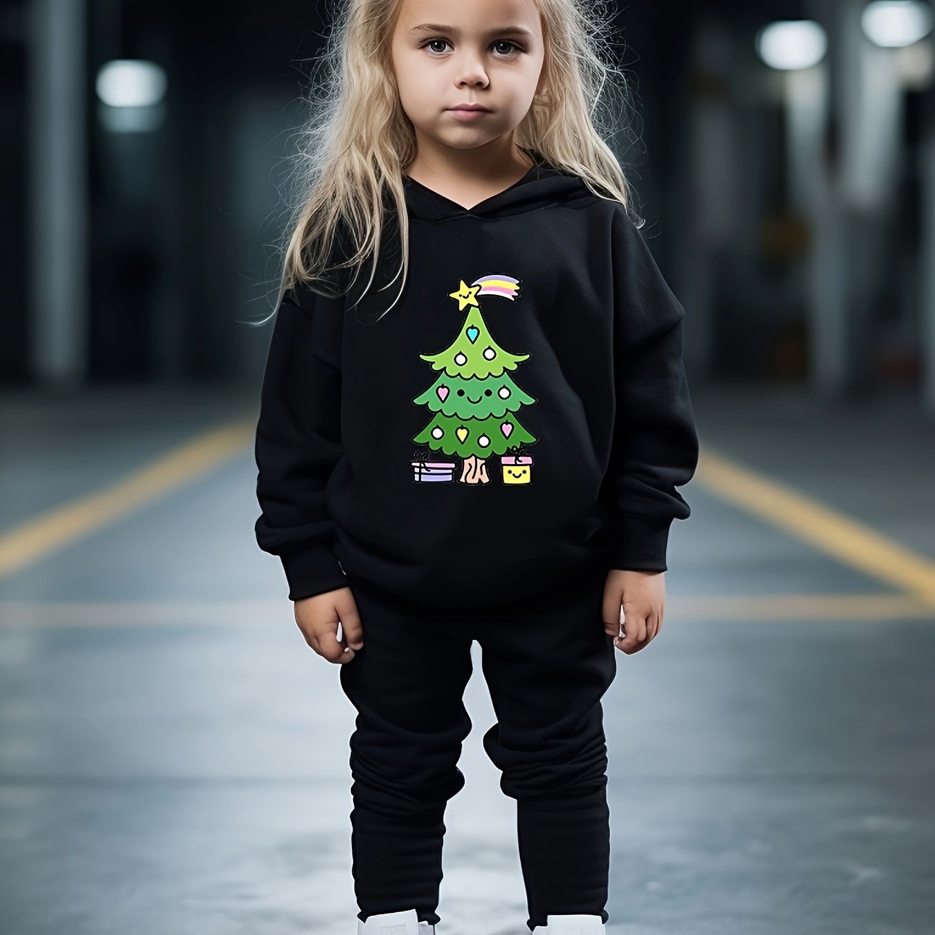 OERYUI Christmas Tree Print Outfits Girls Hoodies Jogger Pants Set For Sports