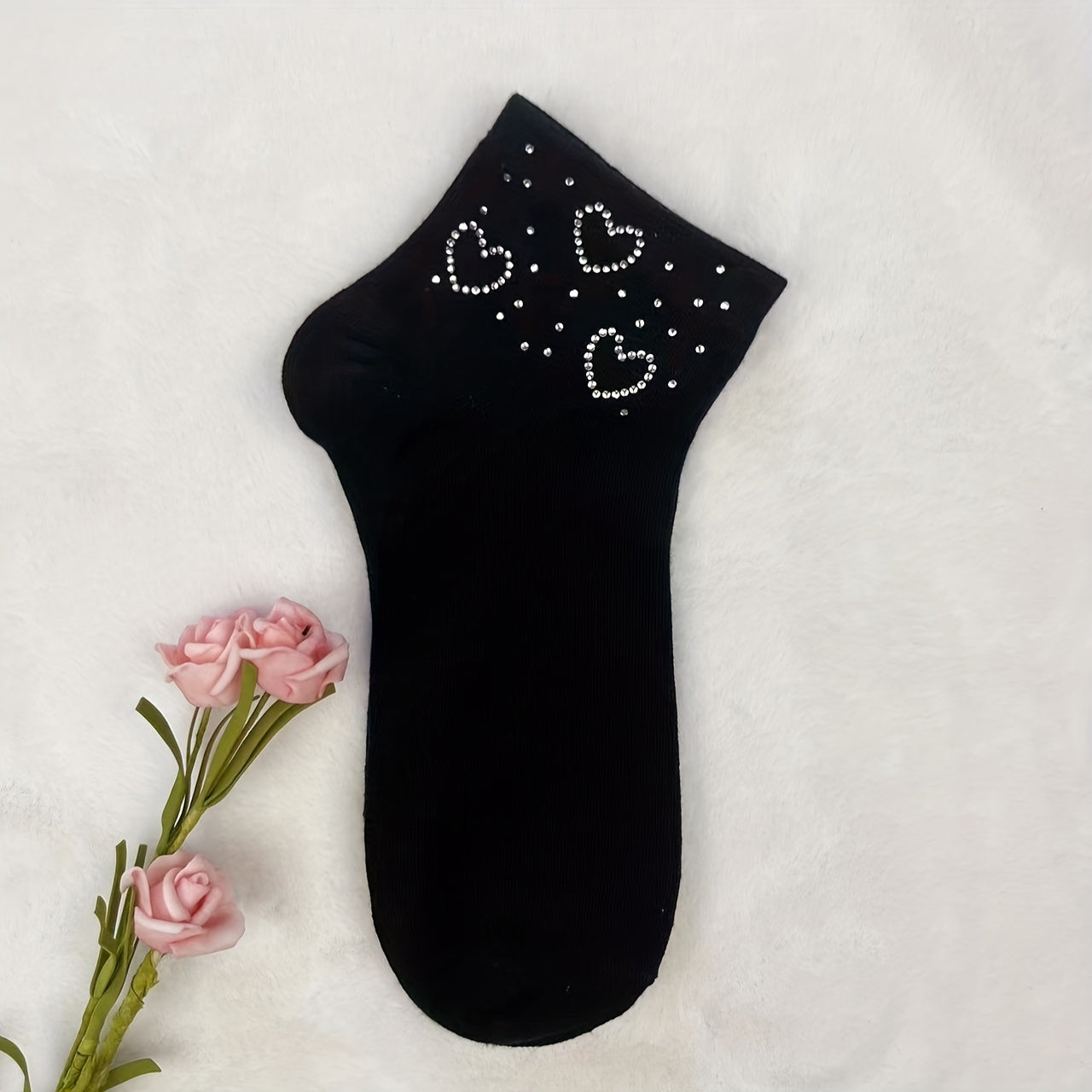 Heart Rhinestone Crew Socks Women's Stockings