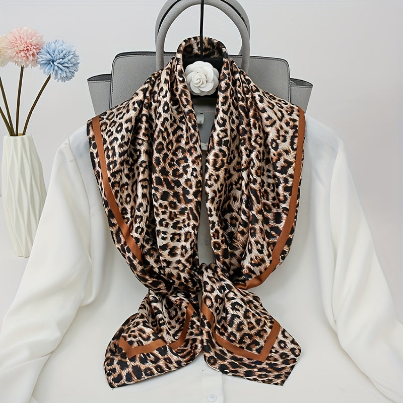 Leopard Print Silk Satin Bandana Large Square Scarf