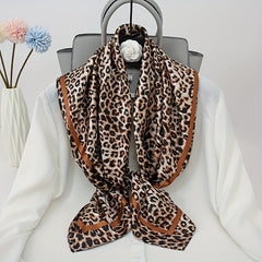 Leopard Print Silk Satin Bandana Large Square Scarf