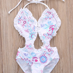Toddler Girls Flowers Halter One Piece Swimsuit