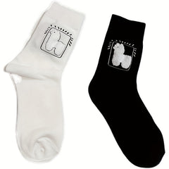 2 Pairs Alpaca Print Socks Comfy Mid Tube Women's Stockings