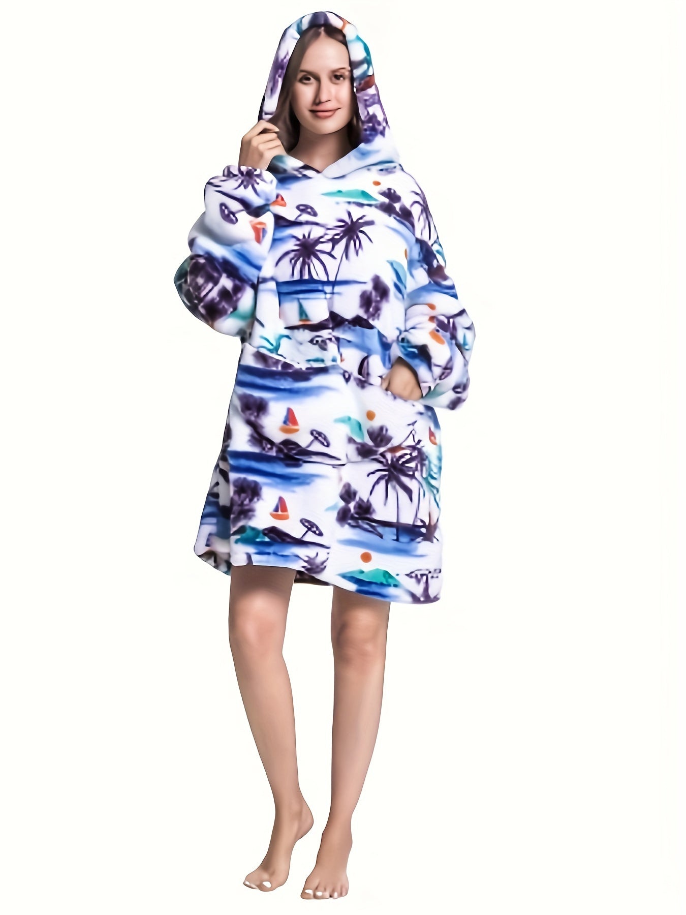 Tropical Pattern Fleece Hooded Blanket