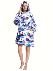 Tropical Pattern Fleece Hooded Blanket
