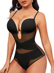 Contrast Mesh Bodysuit Push Up Slimming Body Shaper Women's Underwear