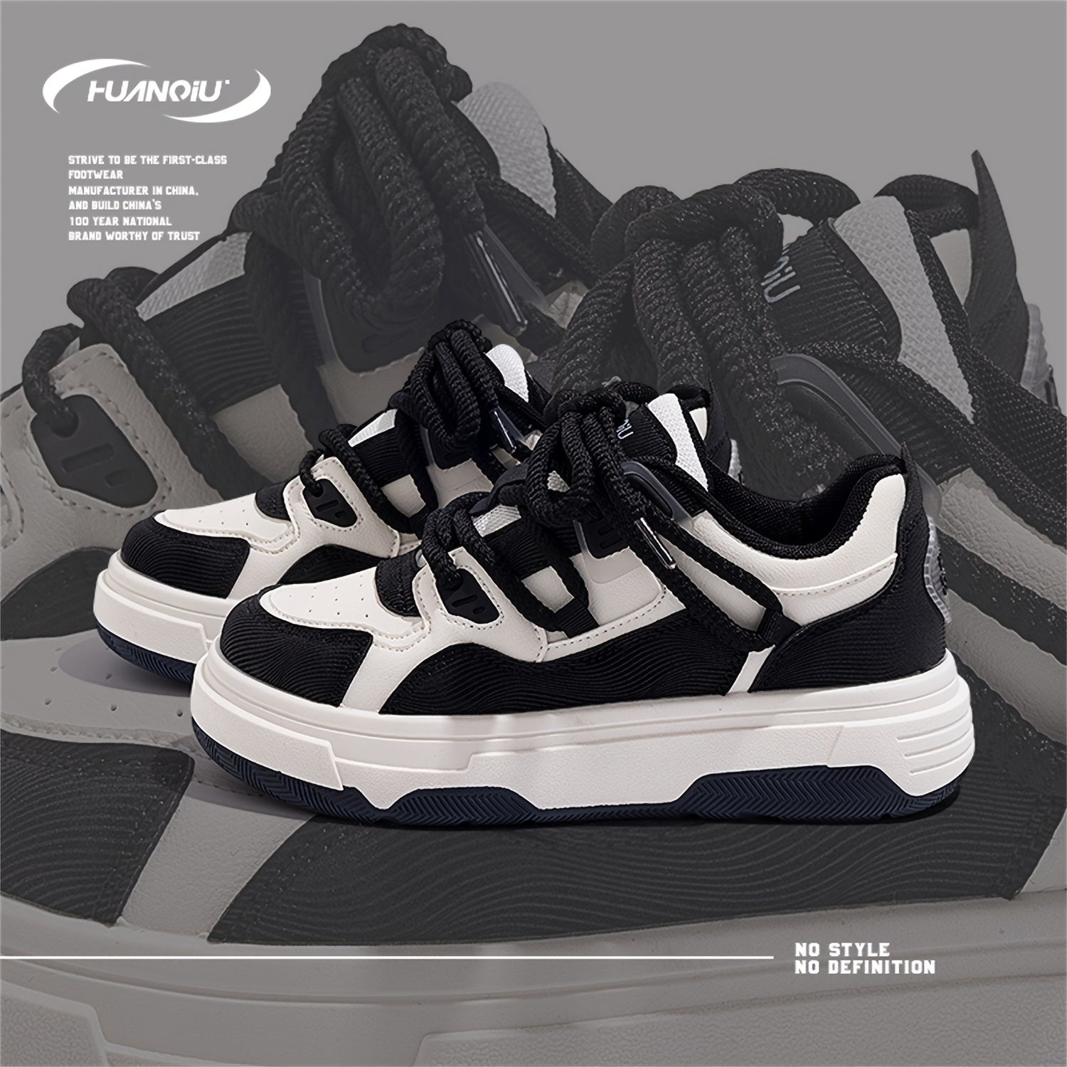 HUANQIU Lace-up Low Casual Skate Shoes Platform Outdoor Sneakers