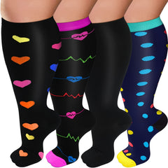 4 Pairs Wide Calf Compression Socks for Men & Women