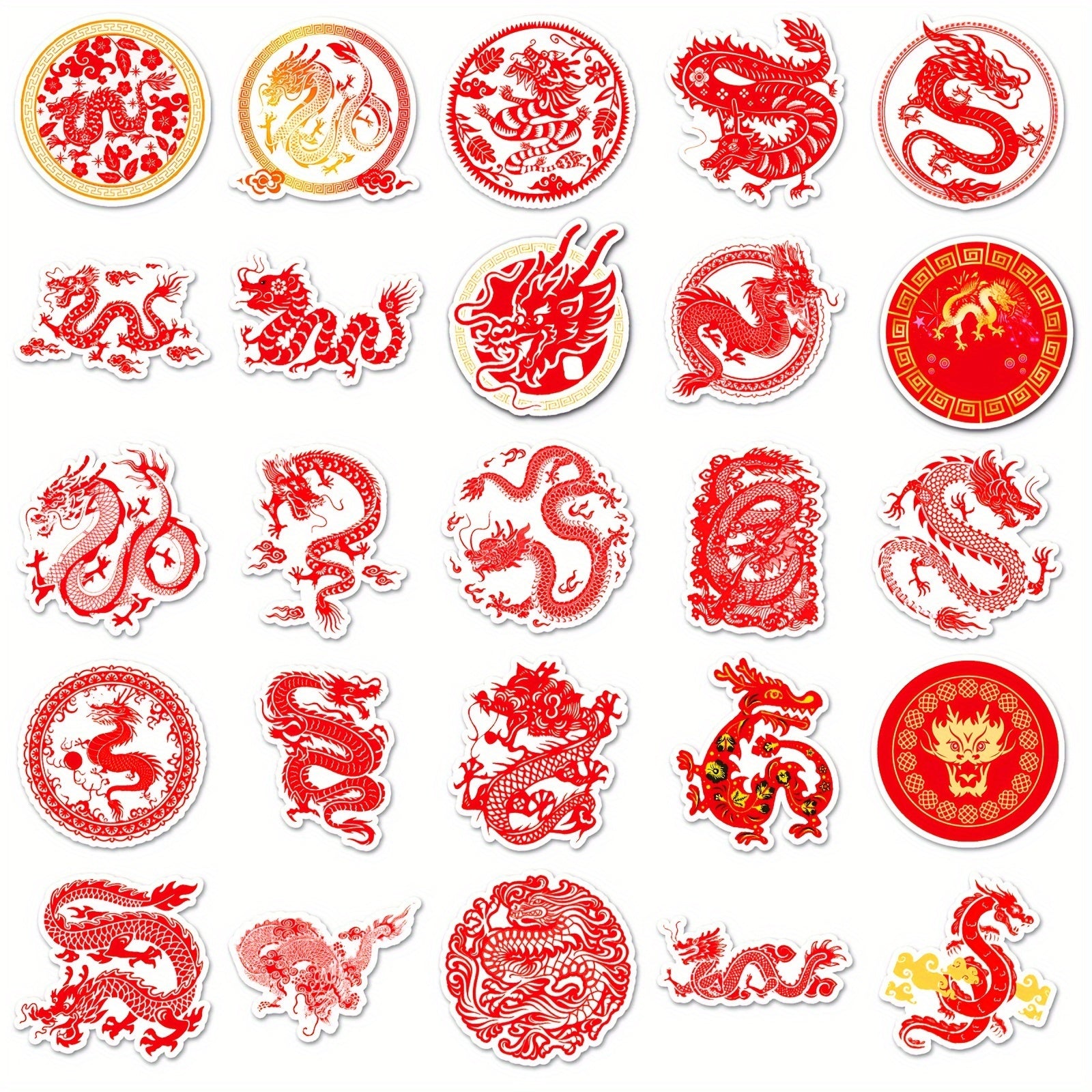 50pcs Year Dragon Cartoon Waterproof Stickers Chinese Style Graffiti Decor DIY