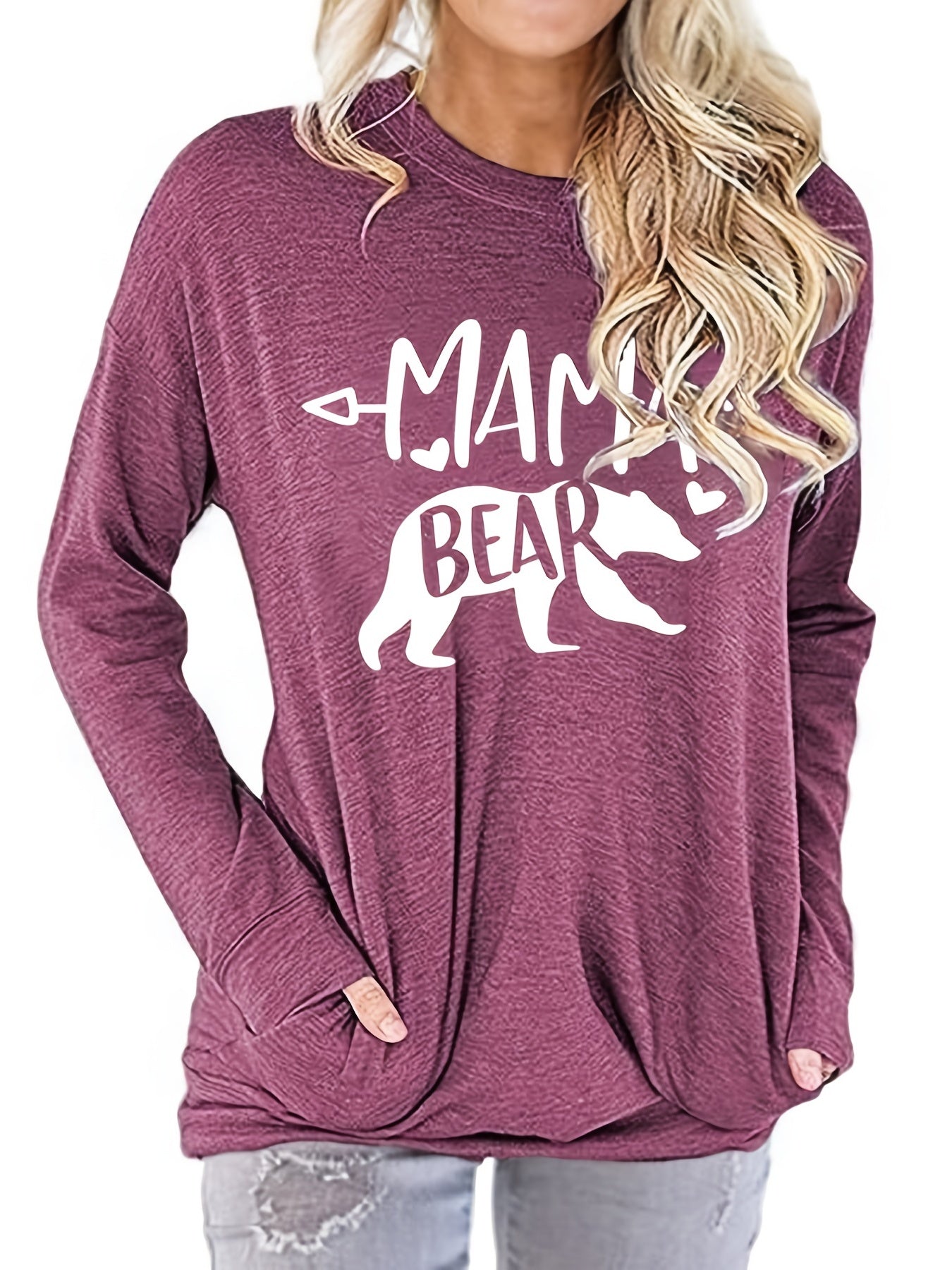 Mamabear Bear Pattern Print Long Sleeve T-shirt