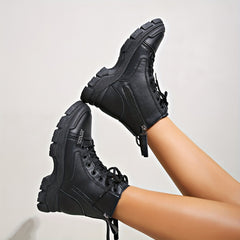 Women's Retro Thick Bottom Boots Lace Up Comfortable Shoes