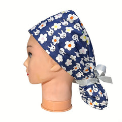 Cartoon Print Scrub Hats Cotton Work Cap Adjustable Nurse Hat Soft Working Hats