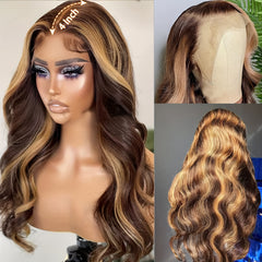 Honey Blonde Ombre Lace Front Wig Human Hair 13x4 Transparent HD 4 27