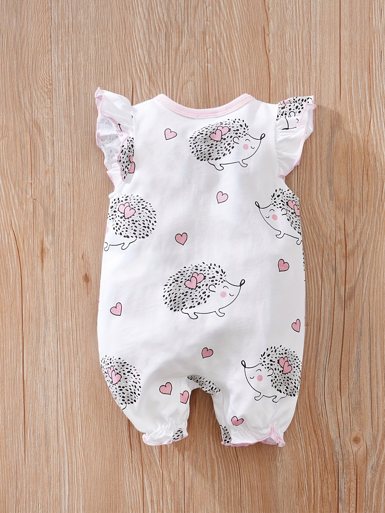 Comfy Hedgehog Print Flutter Sleeve Baby Girls Jumpsuit
