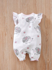 Comfy Hedgehog Print Flutter Sleeve Baby Girls Jumpsuit