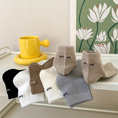 6 Pairs Eyelash Print Socks Women's Short Stockings