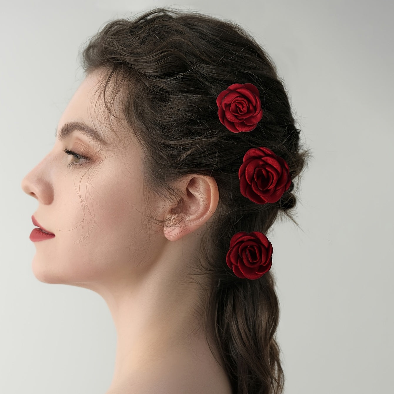 3pcs Rose Hair Pin Bridal Head Accessories U Shaped Hairpin