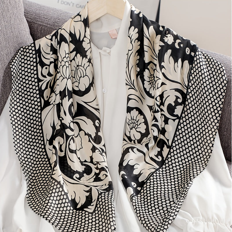 Floral Print Square Scarf Satin Shawl Neck Wrap