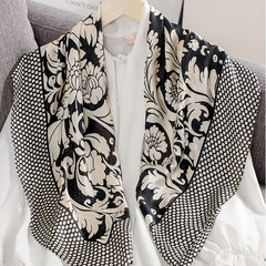 Floral Print Square Scarf Satin Shawl Neck Wrap