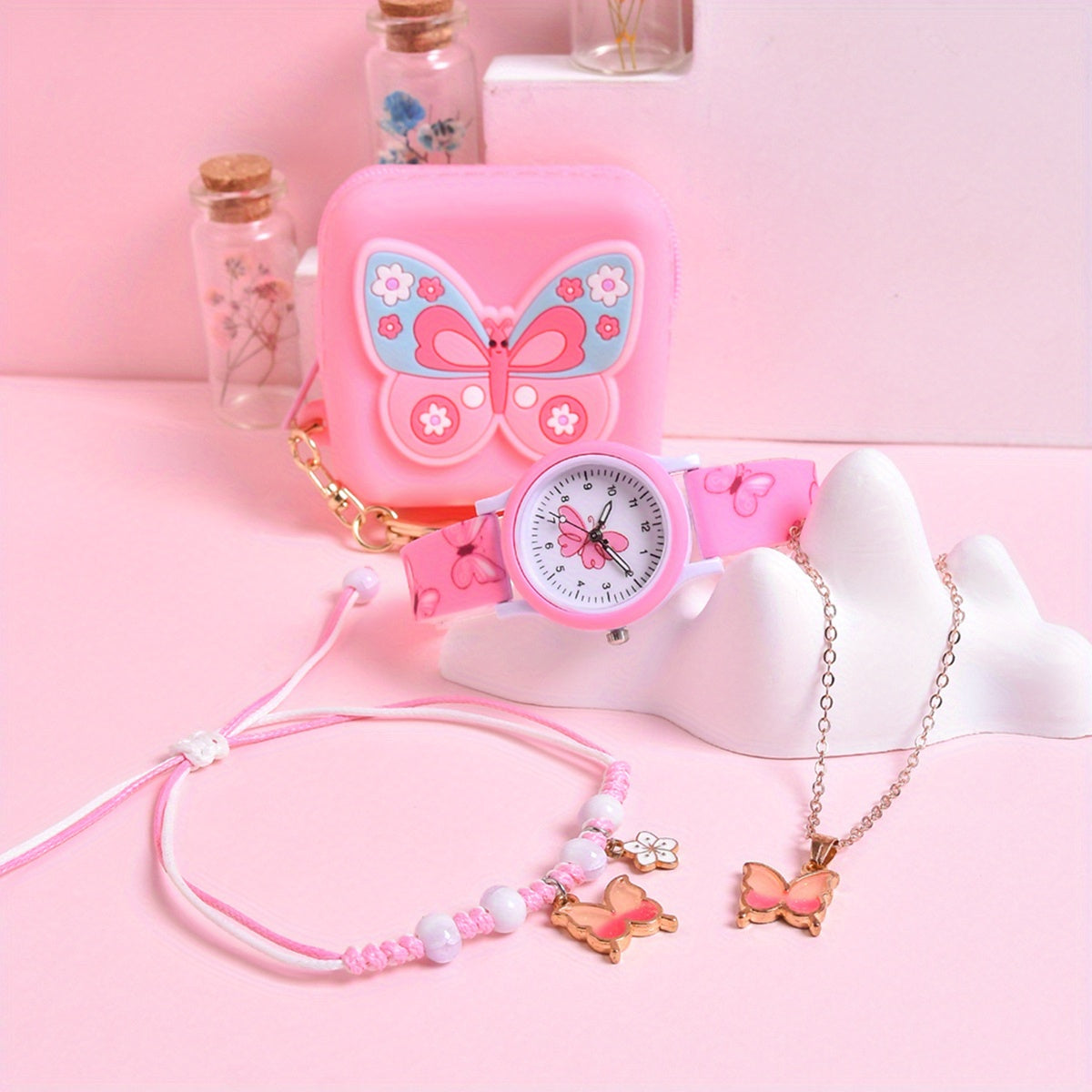 Soft Silicone Butterfly Princess Girls' Watch & Coin Purse Gift Set
