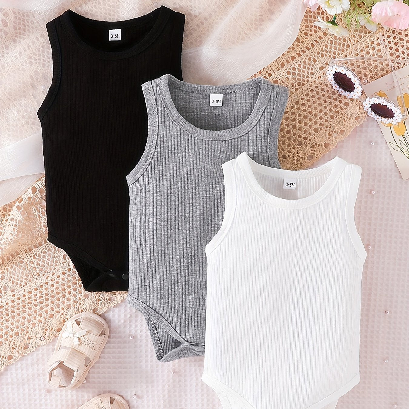 3pcs Baby Boys Cotton Sleeveless Onesie Set Infant Summer Rompers