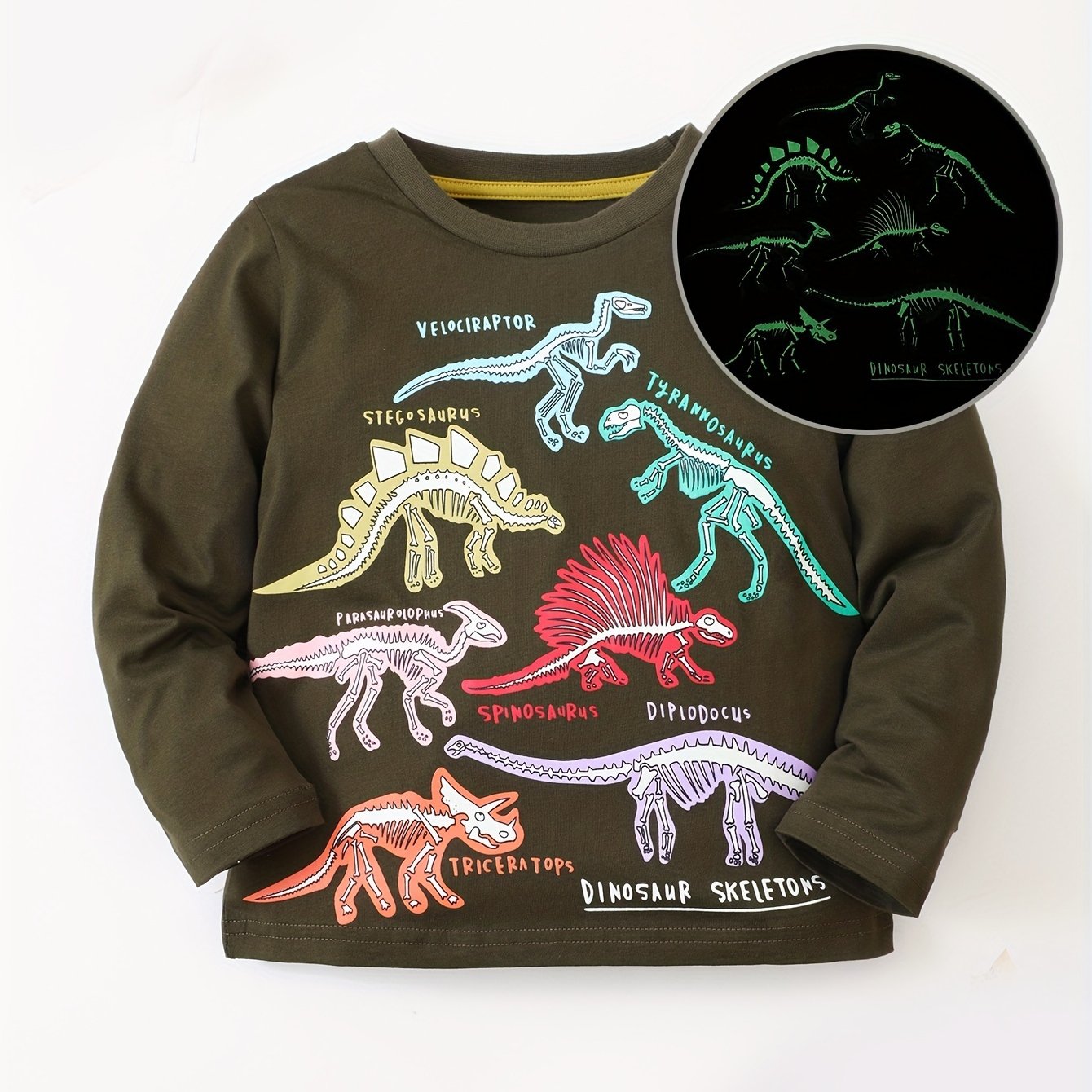 Dino Skeleton Print Kid's Long Sleeve Top