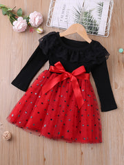 Girls Mesh Dress with Ruffle Brim Polka Dot Print - Kids Clothes